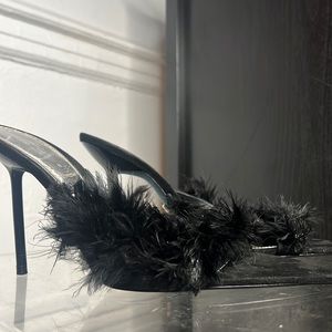 Zara Black Feather Sling Back Heels